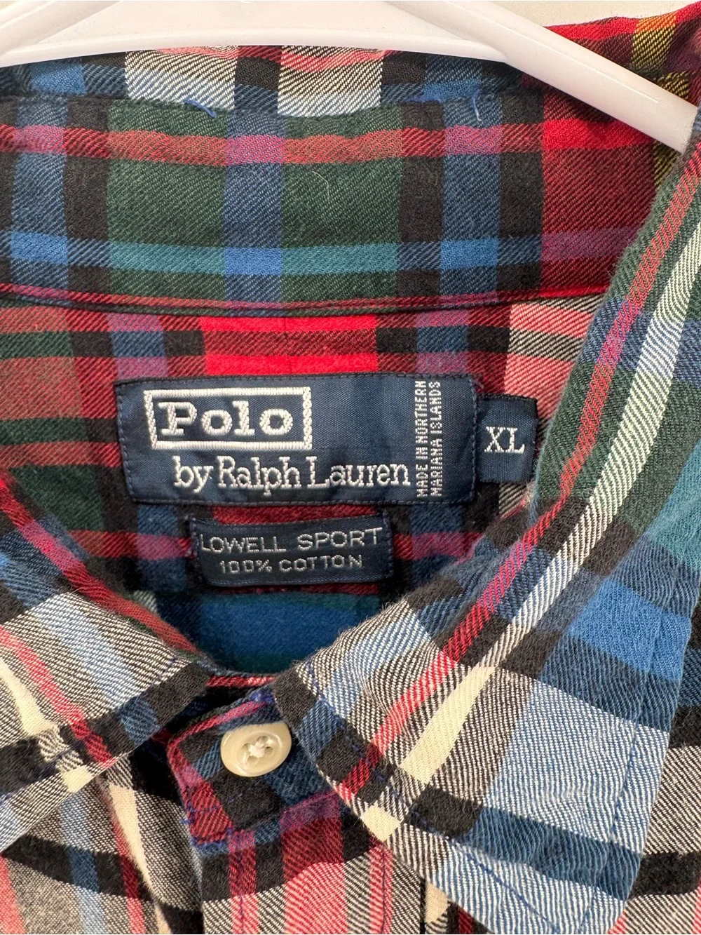 VTG 90s Polo Ralph Lauren Lowell Sport Plaid Flannel Shirt XL Multicolor USA